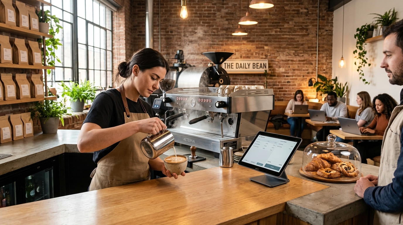 Artisanal specialty coffee roastery and cozy cafe barista bar