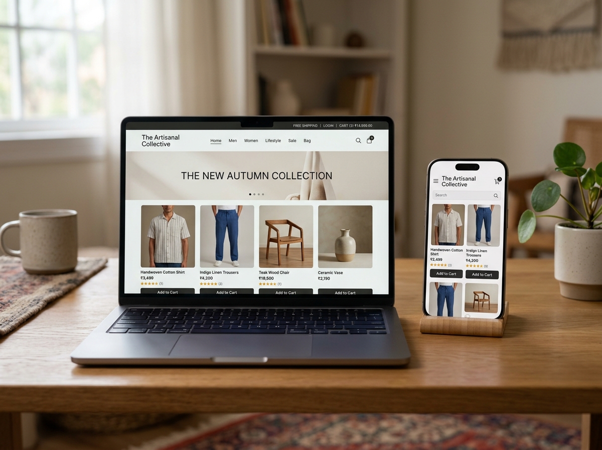Custom E-Commerce Storefront on MacBook and iPhone