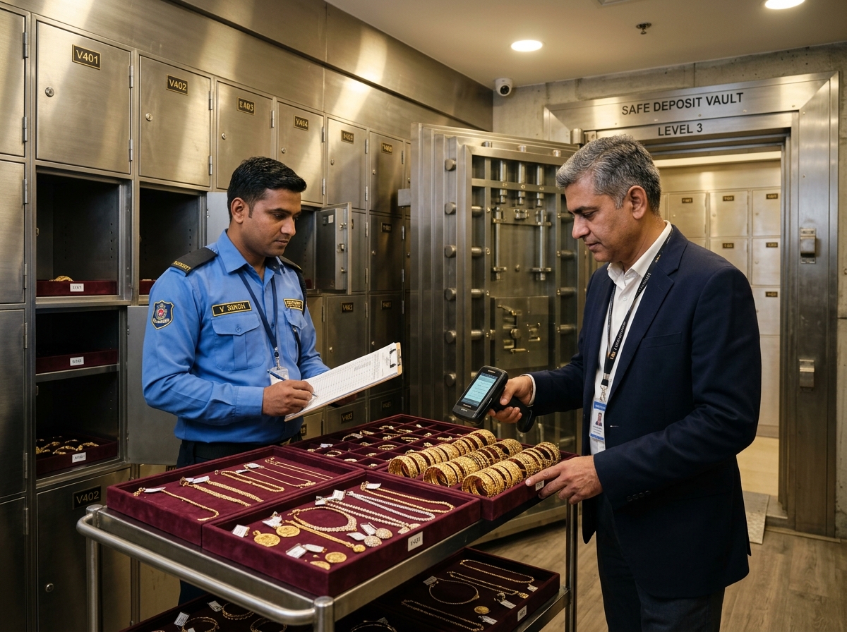Jeweller auditing display trays and vaults with micro barcode scanner